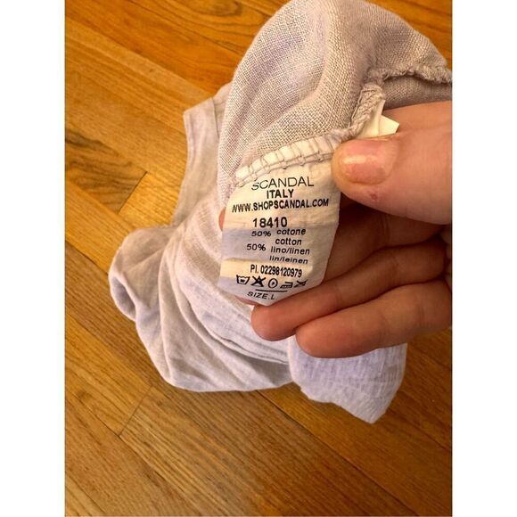 Scandal made in Italy Dainty Linen Tie Front Lavender Button Down Top Size L - Picture 10 of 10